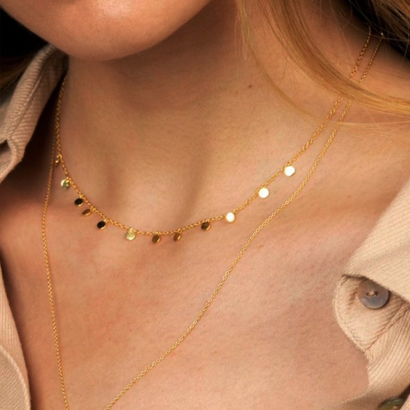 【CReAM】Lila鍍18K金色圓形亮片細緻閃耀鍍金色女項鍊(40+5cm) - 項鍊 - 其他金屬 