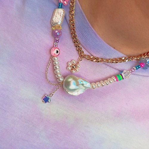 Mor Mor Chu SAILOR MOON - 水晶 玻璃珠 巴洛克大珍珠項鍊 | Y2K 千禧風飾物