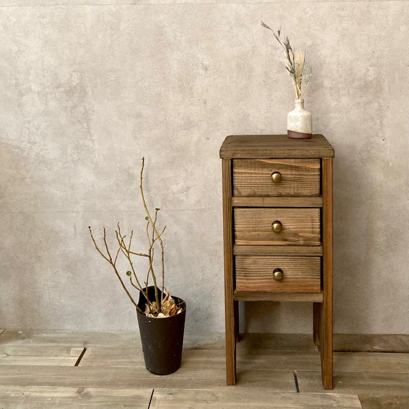 Chest of Drawers, Solid Japanese Cedar, Sofa Table, Four Legs, Wooden, 3 Tiers, Shelf, Dark Brown - Wardrobes & Shoe Cabinets - Wood Brown