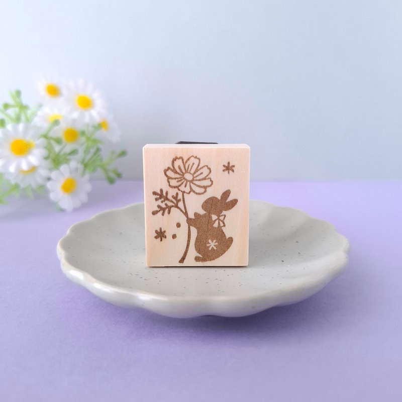 コスモスとうさぎのはんこ　スタンプ　秋　花 - 印章/印台 - 橡膠 透明