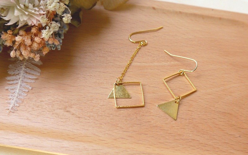 SL270 Light you up geometric asymmetry long earrings (can be changed folder) - Earrings & Clip-ons - Other Metals Gold