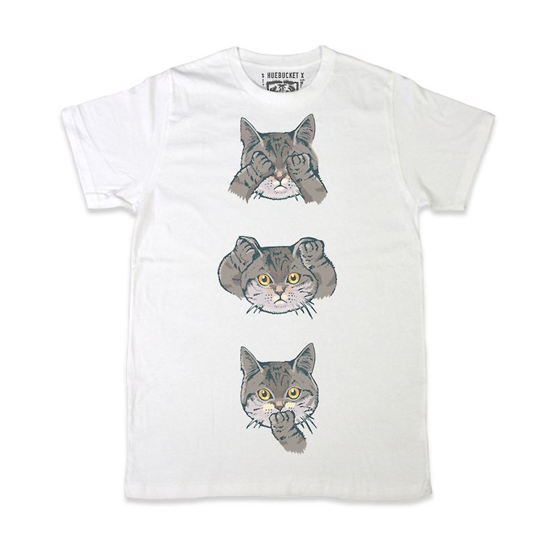 No Evil Cat • Unisex T-shirt - เสื้อยืดผู้ชาย - ผ้าฝ้าย/ผ้าลินิน ขาว
