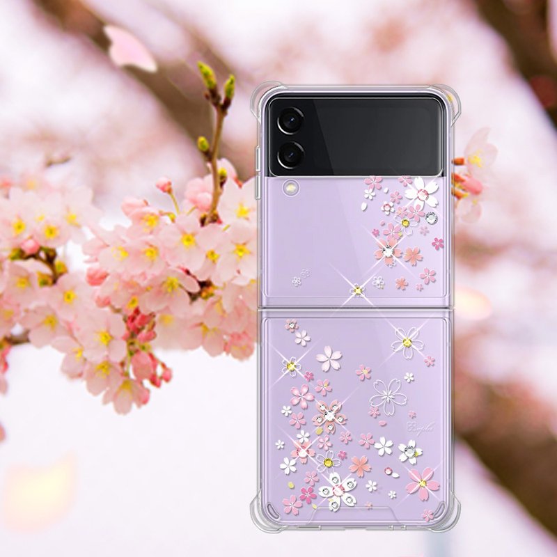 Samsung Z Flip3 5G水晶彩鑽四角加厚雙料手機殼-浪漫櫻 - 手機殼/手機套 - 其他材質 多色