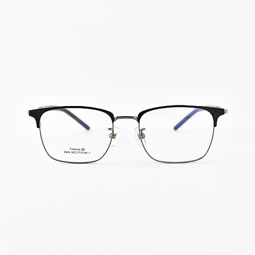 跌破眼鏡 - Queue Eyewear 紳士中眉框眼鏡│鈦金屬複合材質- 免費升級UV420濾藍光鏡片