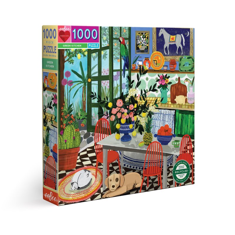 eeBoo 1000 Piece Puzzle - Green Kitchen 1000 Piece Puzzle - เกมปริศนา - กระดาษ สีเขียว