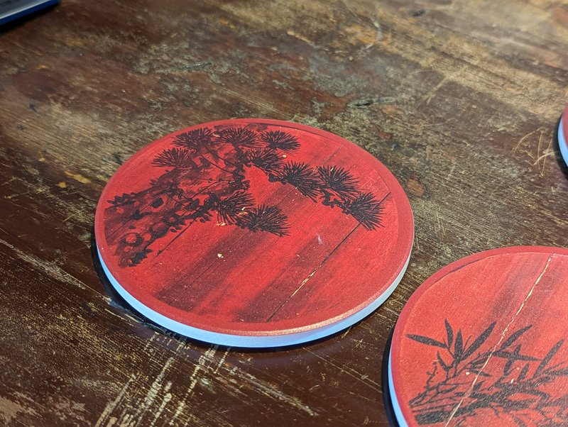 Ceramic coasters-door leaf pine and bamboo - ที่รองแก้ว - ดินเผา สีแดง