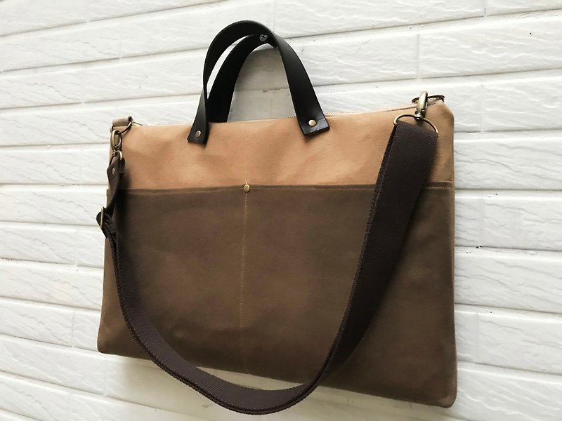 Laptop bag with Genuine  Leather handles and detachable shoulder strap