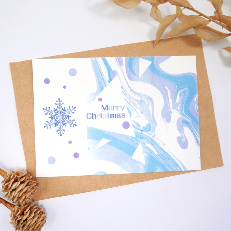 [雪花] 聖誕卡片 明信片 贈素色信封 聖誕禮物 交換禮物 浮水染 - 卡片/明信片 - 紙 藍色