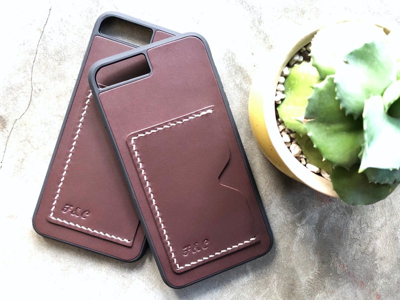 咭位手機殻 皮革材料包 iPhone15 Pro Xs XR 好好縫 意大利 刻名 - 皮革 - 真皮 咖啡色