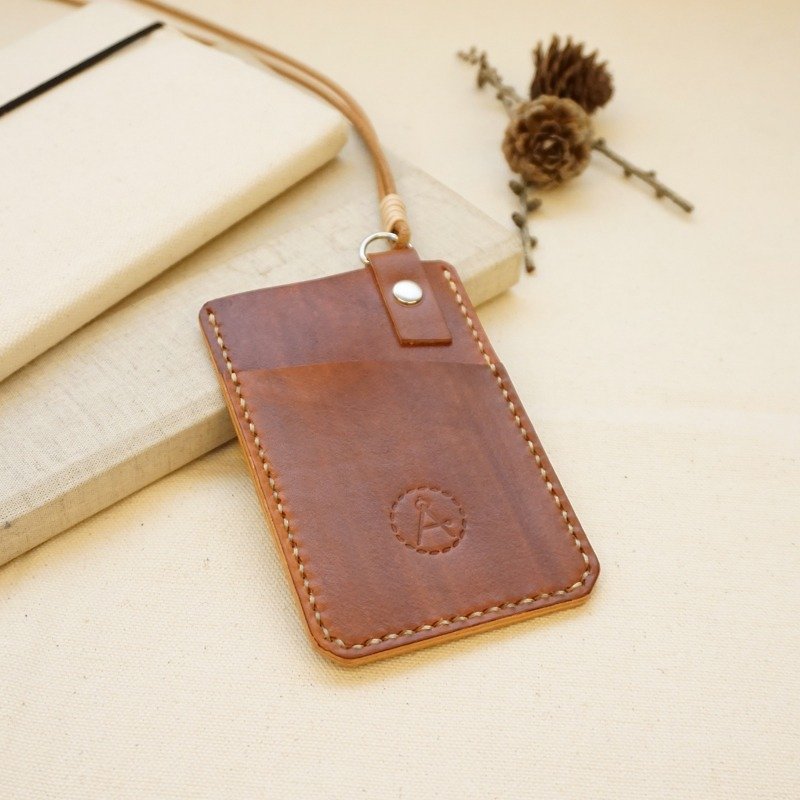 Hand-dyed leather travel card sets of documents folder - Coffee - ที่ใส่บัตรคล้องคอ - หนังแท้ สีนำ้ตาล