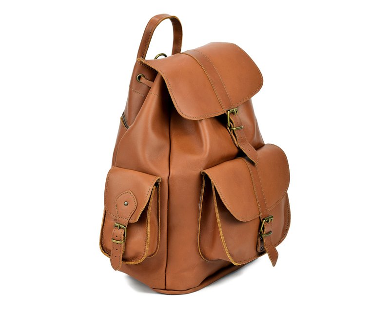 Extra Large Leather Backpack Full-Grain Leather Rucksack Handmade in Greece - 後背包/背包/書包 - 真皮 咖啡色