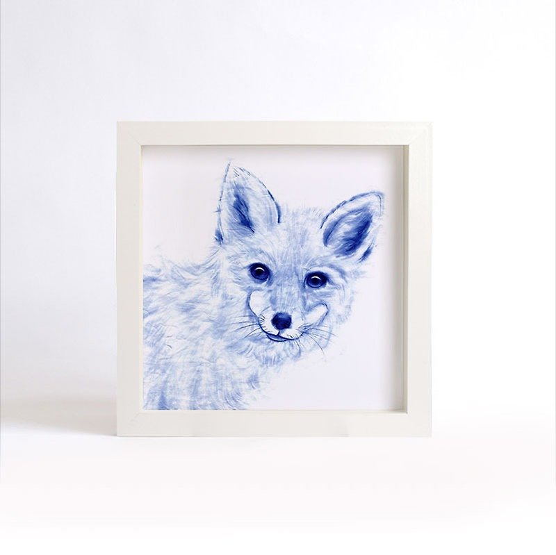 "Visit" Blue and White Series Copy Painting-Fox (without frame) - โปสเตอร์ - กระดาษ สีน้ำเงิน