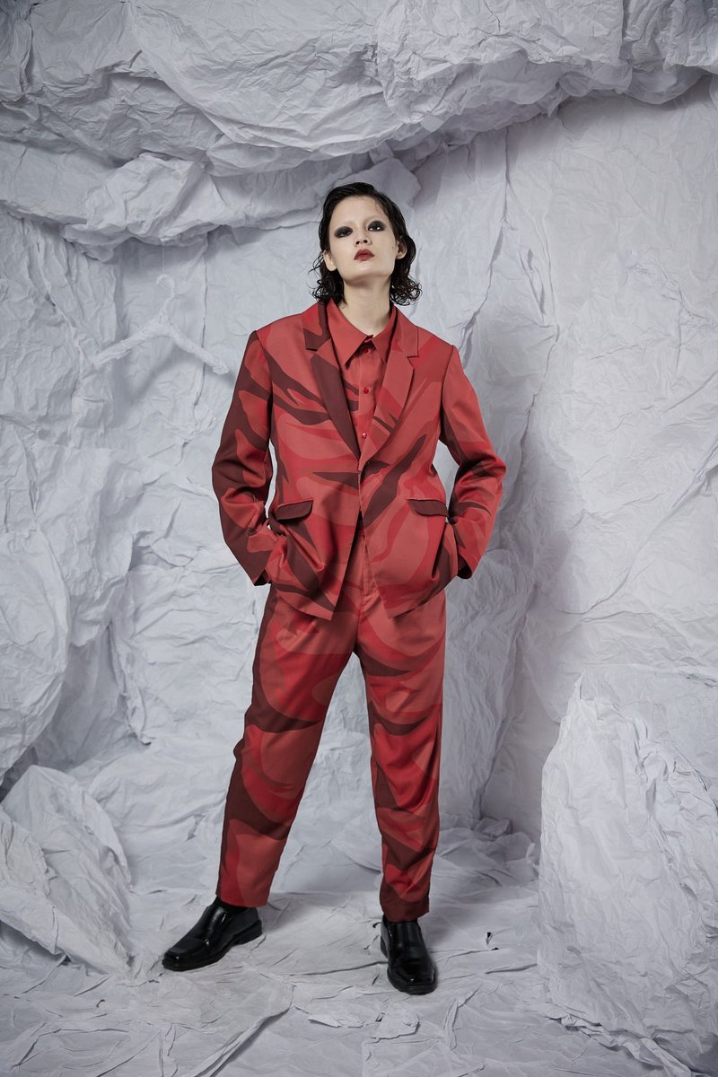 INF 22SS 2D紅印花短西裝外套 - 女西裝外套 - 聚酯纖維 紅色