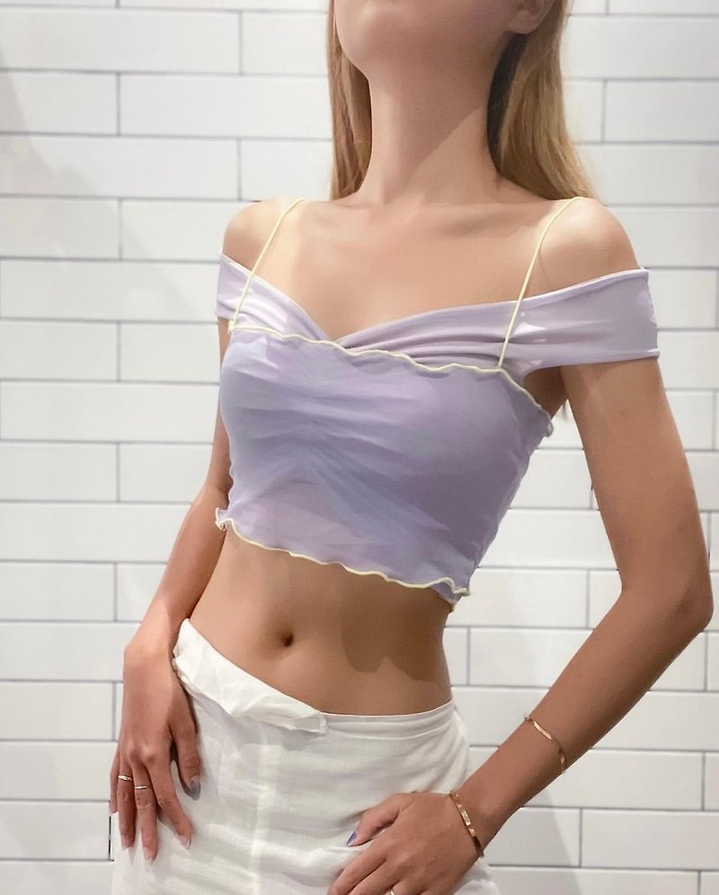 Try blursday off shoulder in lavender - T 恤 - 聚酯纖維 紫色