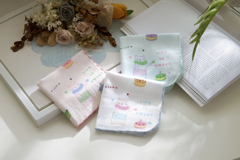 Lovely handkerchief(pig macaron) - Handkerchiefs & Pocket Squares - Cotton & Hemp Multicolor
