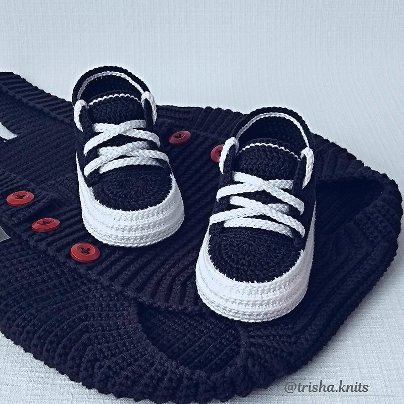 針織短靴 運動鞋 新生兒網球 Knitted booties sneakers Tennis for newborns - รองเท้าเด็ก - ผ้าฝ้าย/ผ้าลินิน 