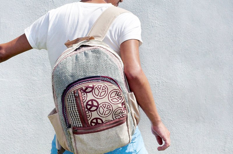 Valentine quickly after the arrival of a limited edition hand-stitching design cotton backpack / shoulder bag / ethnic mountaineering bag / Patchwork bag - travel bag national wind after peace - Backpacks - Cotton & Hemp Multicolor