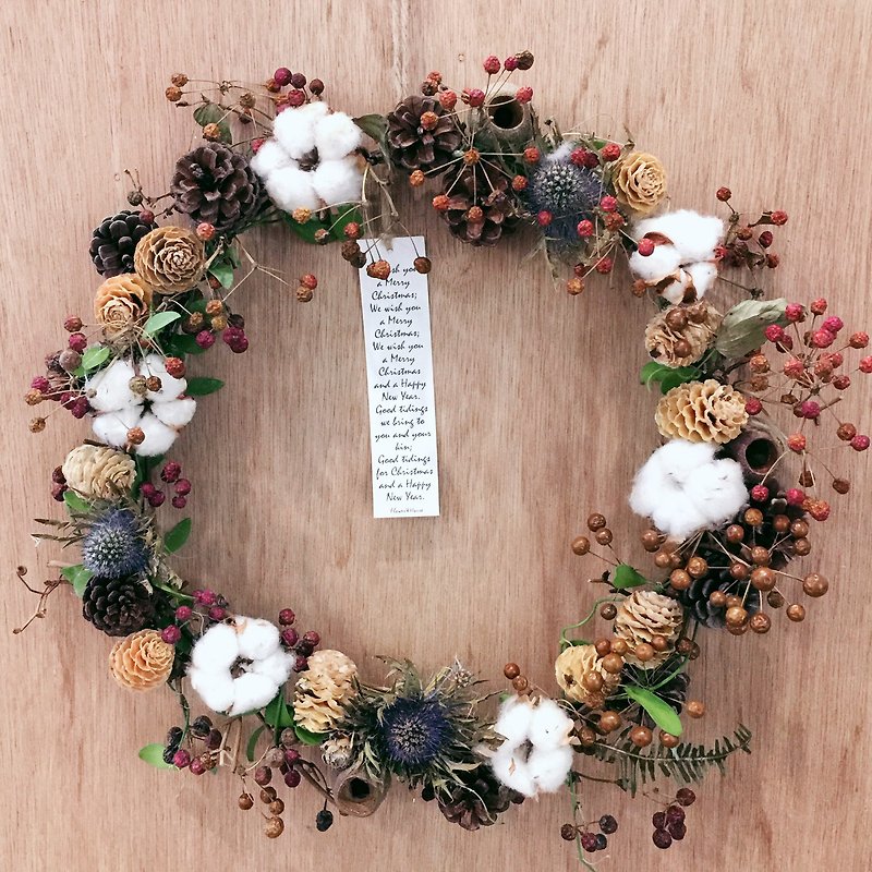Light wreath | cotton + dried fruit | wreath [about 30cm in diameter] - ของวางตกแต่ง - พืช/ดอกไม้ สีใส