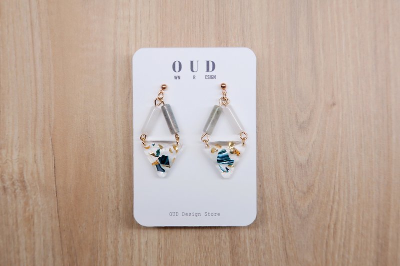 OUD Original-Natural Gem-14K gf-White Jade-Labradorite Geometric Earring/Clip-on - Earrings & Clip-ons - Jade White