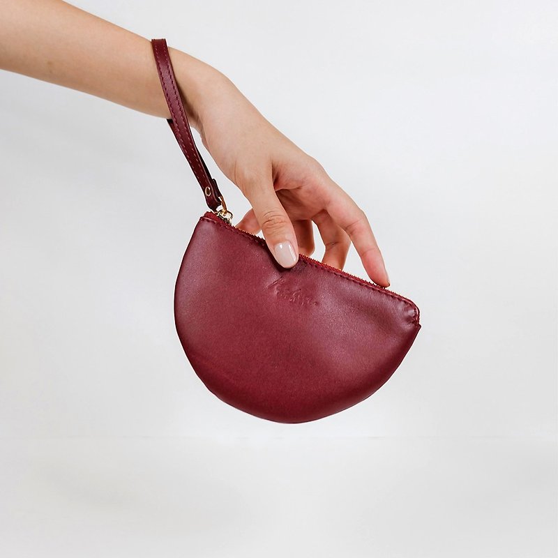Half Moon, Leather wristlet in Maroon - Wallets - Genuine Leather Red