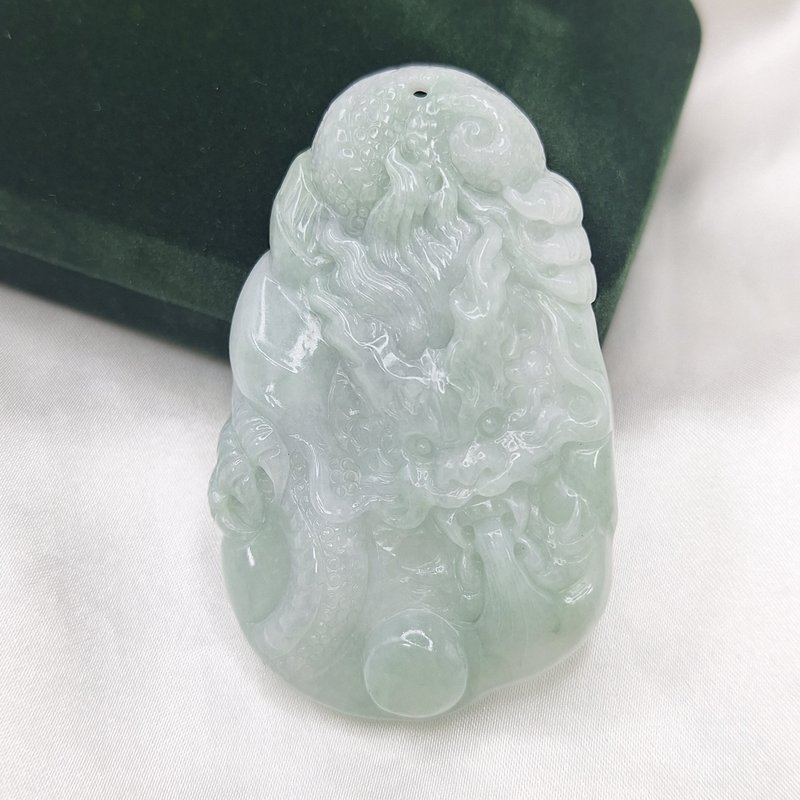 天空藍冰潤 龍牌 吊墜 牌件 | 天然緬甸玉A貨翡翠 - 項鍊 - 玉石 