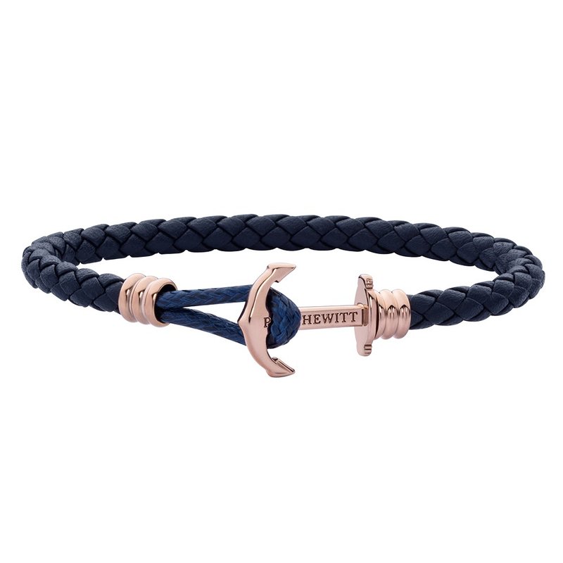 Paul Hewitt Anchor Bracelet PHREP LITE Rosegold PH-PHL-L-R-N - สร้อยข้อมือ - หนังแท้ สีน้ำเงิน