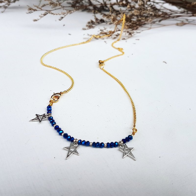 Copper hand made treasure blue crystal silver star bracelet _ necklace activity dual-use design - สร้อยคอ - คริสตัล สีน้ำเงิน