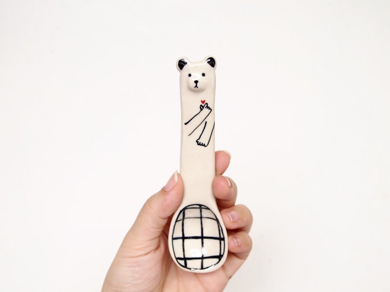 Ceramic spoon, miniheart bear spoon - Pottery & Ceramics - Pottery 