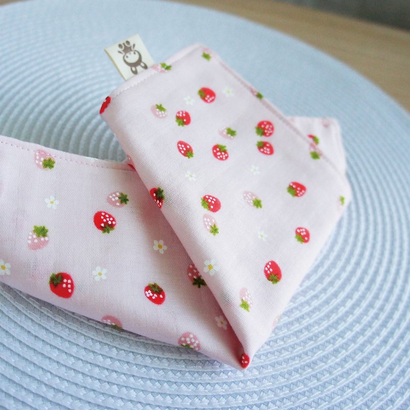 Lovely [Japan double yarn custom] small strawberry handkerchief, hand towel, saliva towel [Pink] - Bibs - Cotton & Hemp Pink
