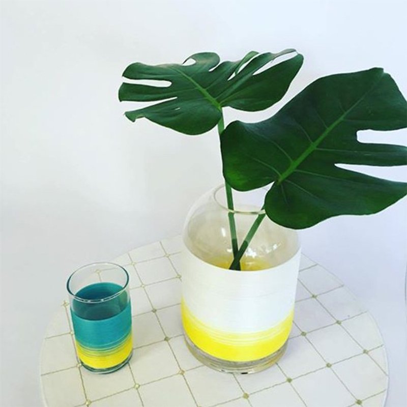 ライン処理PUNNDLE |黄色のベルセクションをホワイトニングライン花瓶の出会い台南シリーズ - 観葉植物 - ガラス ホワイト