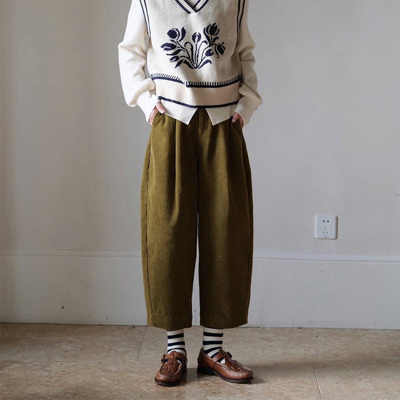 Corduroy high-waisted balloon pants | Pants | Autumn and winter | Sora-1044 - Women's Pants - Cotton & Hemp Multicolor