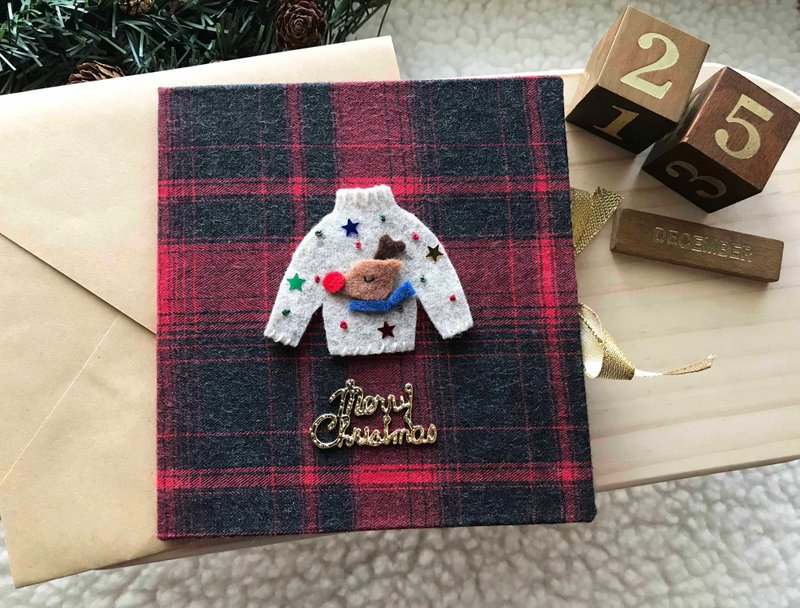 Elk sweater handmade card Christmas cardHandmade Xmas card red - การ์ด/โปสการ์ด - วัสดุอื่นๆ หลากหลายสี