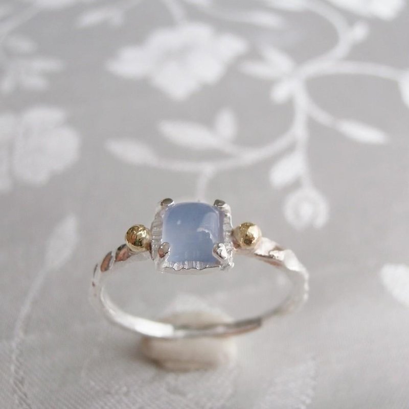 金の粒とシーブルーカルセドニーのリング - 戒指 - 其他金屬 藍色