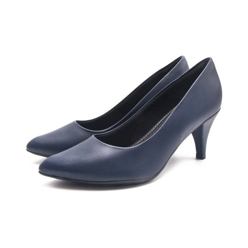 WALKING ZONE SUPER WOMAN Flight Attendant Series Pointed Toe Fashion Heels Women's Shoes - Navy Blue - High Heels - Other Materials 