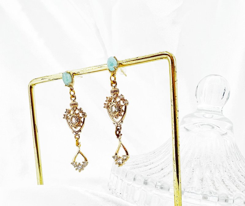 |Elegant Temperament| Simple Temperament• Stone Small Drop Earrings•925 Earrings - ต่างหู - โลหะ สีน้ำเงิน