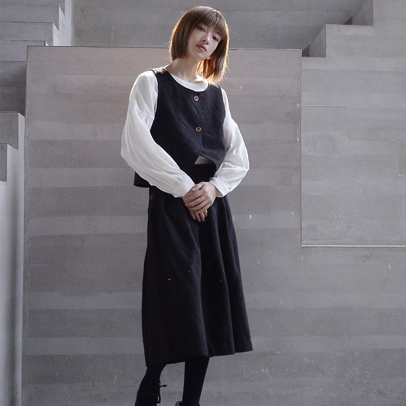 Vintage Jacquard Vest | Vest | Cotton + Linen | Independent Brand | Sora-110 - เสื้อกั๊กผู้หญิง - ผ้าฝ้าย/ผ้าลินิน สีดำ