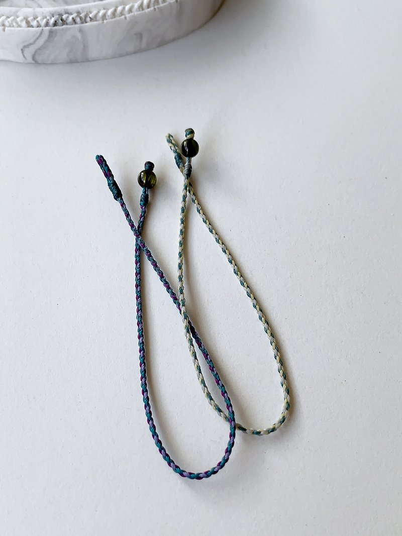 Green Tourmaline Four-strand Braided Super-fine Wax Line Lucky Rope / Wangyou Forest - Bracelets - Crystal Green