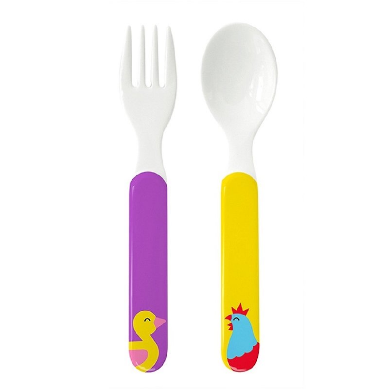 GINGER Kids │ Designed in Denmark and made in Thailand-Happy Farm Toddler Fork and Spoon Set - Children's Tablewear - Other Materials 