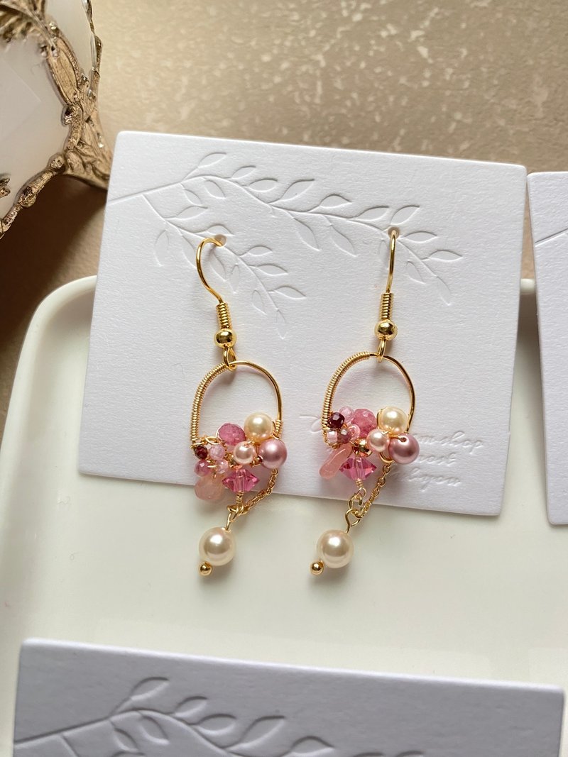 Japanese style flower basket series earrings in five colors 14KGF - Earrings & Clip-ons - Crystal Multicolor