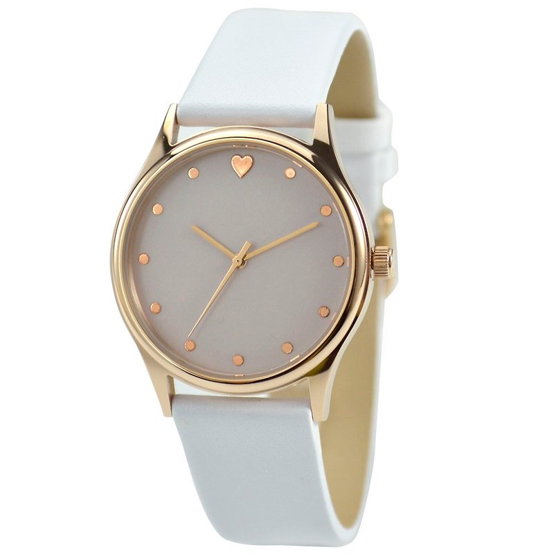 Elegant Watch with heart creamy face - Women's Watches - Other Metals Khaki