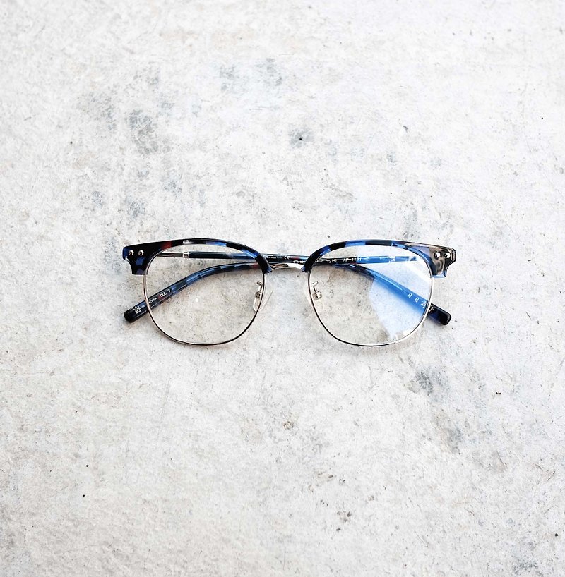 【目目商行】韓國新款輕量眉框 藍琉璃 板材眼鏡 鏡框 - 眼鏡/眼鏡框 - 其他材質 藍色