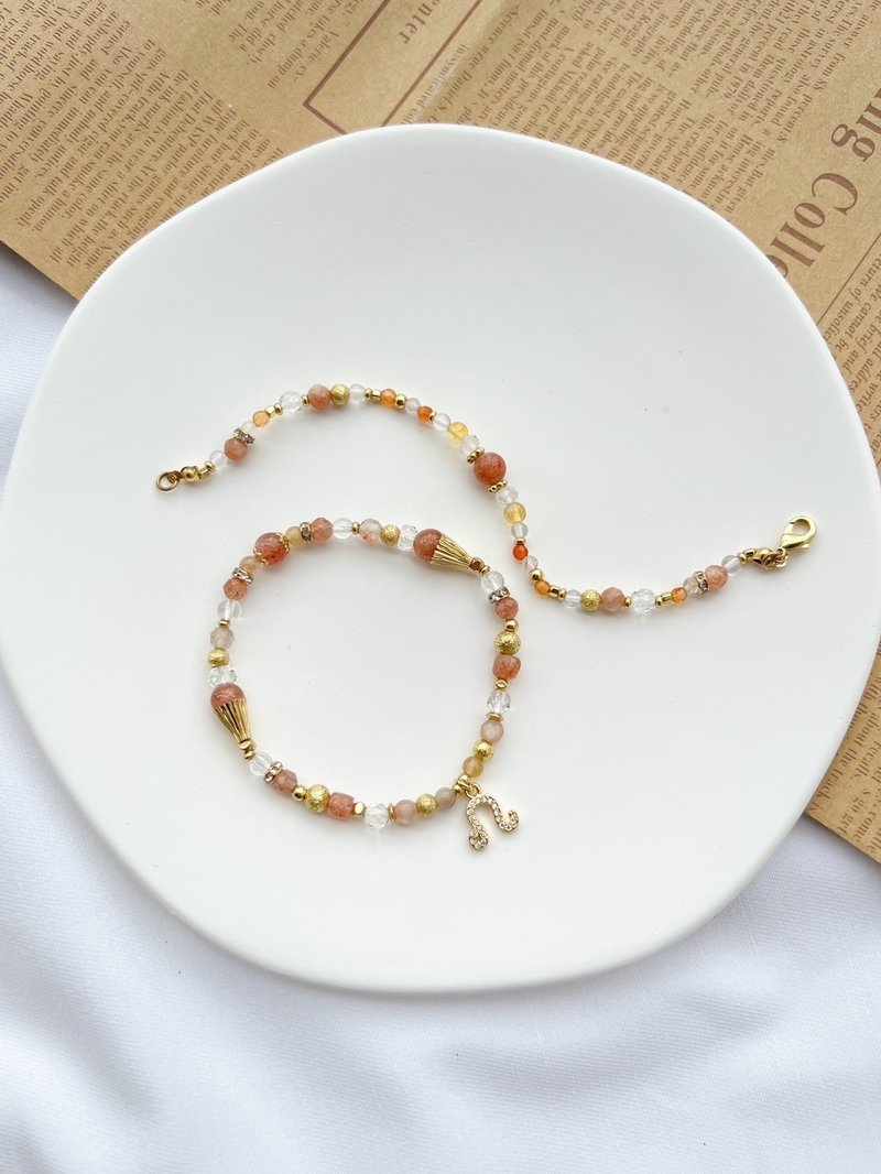 [Zodiac Double Chain Leo] Fire Sign Stone Citrine Crystal Bracelet - สร้อยข้อมือ - คริสตัล 