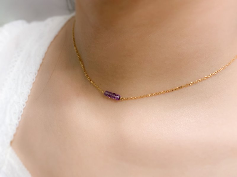 3 colors in | Simple faceted amethyst horizontal necklace - Necklaces - Crystal Purple