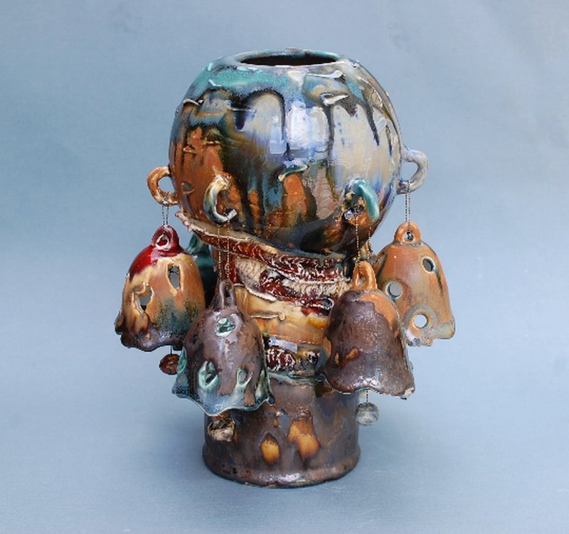 Ceramic vase, Art object, Blue brown Unusual vase, Bells Interior ceramics Decor - เซรามิก - ดินเผา หลากหลายสี