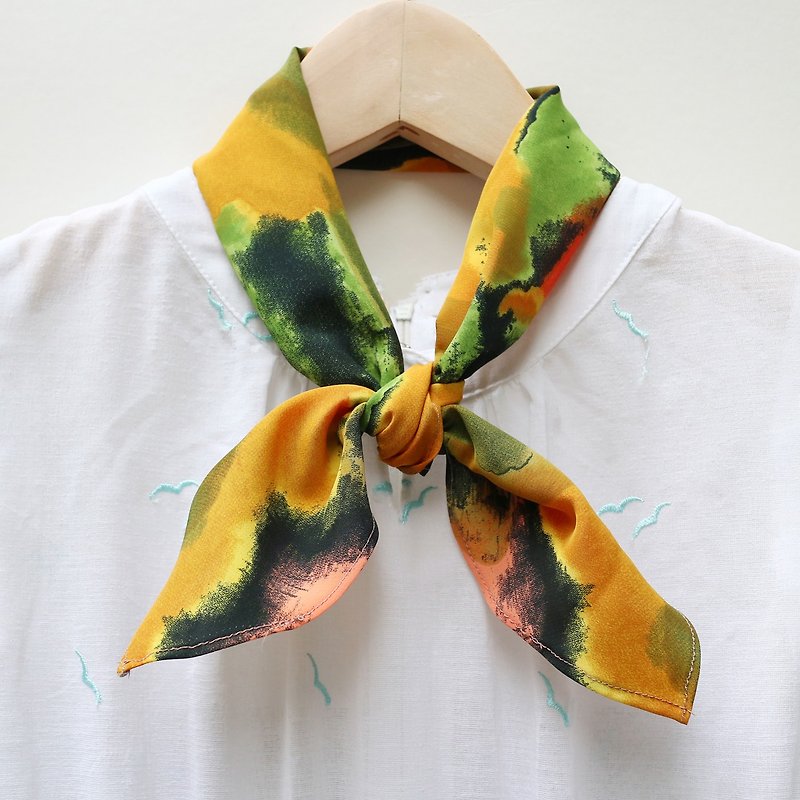 JOJA│日本の古い布の手のスカーフ/スカーフ/リボン/ストラップ - スカーフ - コットン・麻 イエロー