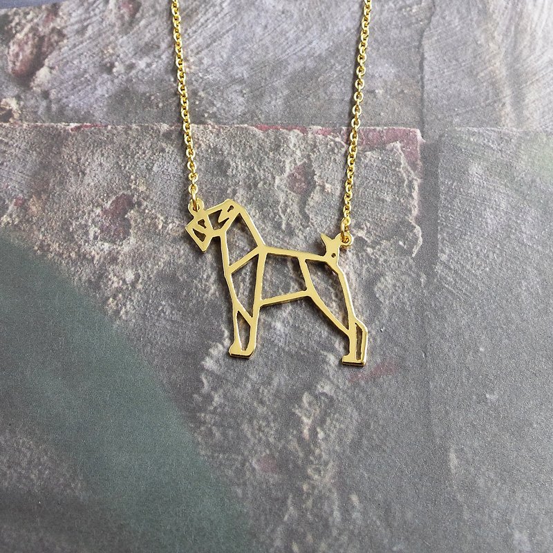 Airedale Necklace Gift for Dog Lover, Origami Jewelry, Gold Plated Brass - 項鍊 - 銅/黃銅 金色