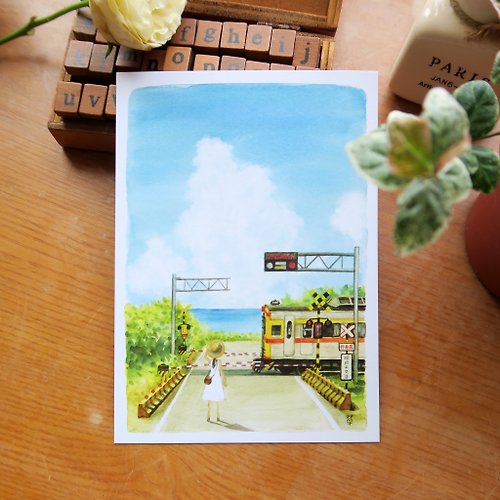 小草屋 grassyhouse 台灣風情系列-太麻里的海邊平交道 明信片