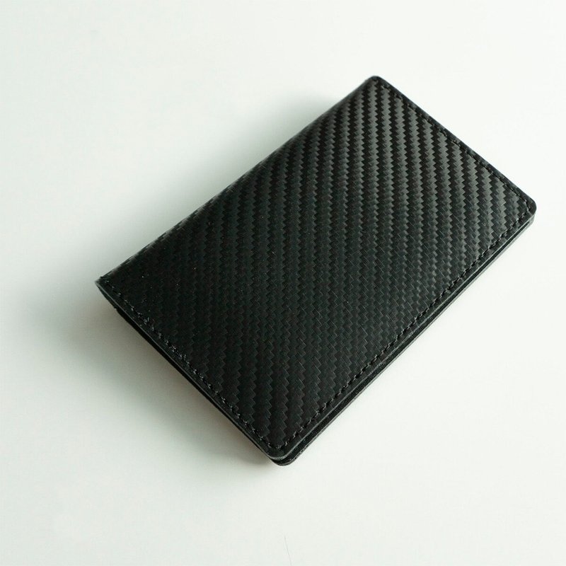 Business Card Holder [Carbon Leather] Leather Leather Carbon Men's Gift HR03K - ที่เก็บนามบัตร - หนังแท้ สีดำ