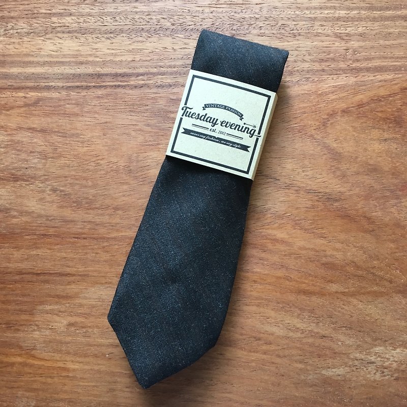Neck tie Black and brown stripe - 領帶/領帶夾 - 棉．麻 黑色