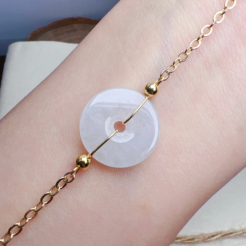 Ice jadeite safety buckle design bracelet 14K gold filled | Natural Burmese grade A jadeite | Gift - สร้อยข้อมือ - หยก ขาว